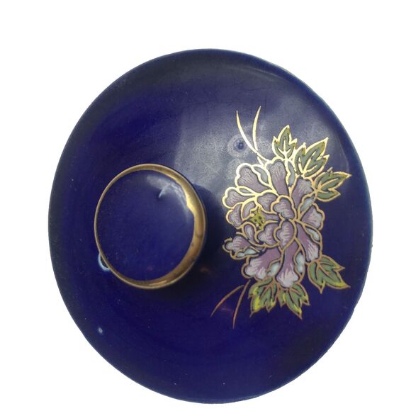 Vintage KUTANI JAPANESE TEA SET Cobalt Blue Porcelain Flower Cart Gold Leaf Trim - Picture 5 of 15